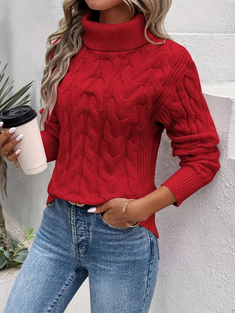 Elida - Chunky Cable Knit Turtleneck Sweater