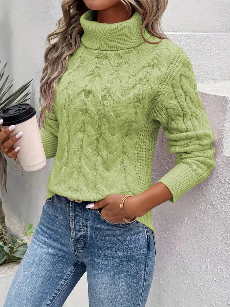 Elida - Chunky Cable Knit Turtleneck Sweater