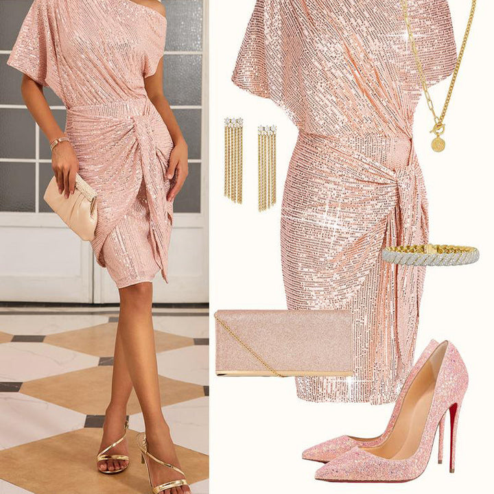 💃 49% OFF 💖 Sparkle in Style! One-Shoulder Sequin Party & Club Dress!